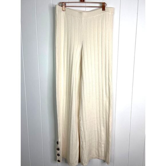 Skin Worldwide Cream Ribbed Elastic Waist Pants with Buttons at Hem SZ Large - Picture 1 of 8